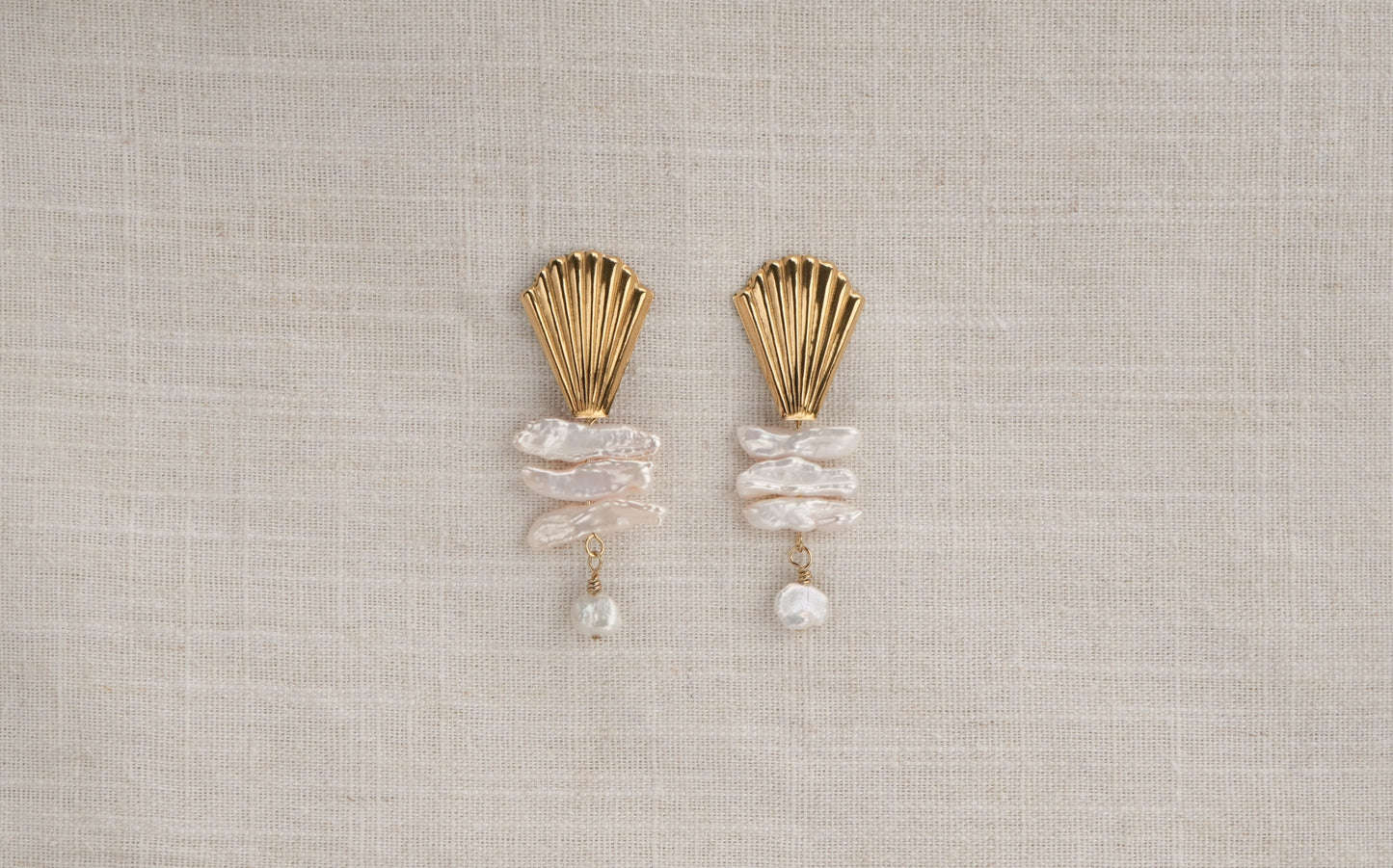 Freshwater Biwa and Keshi Pearl Shell Studded Earrings - Isla