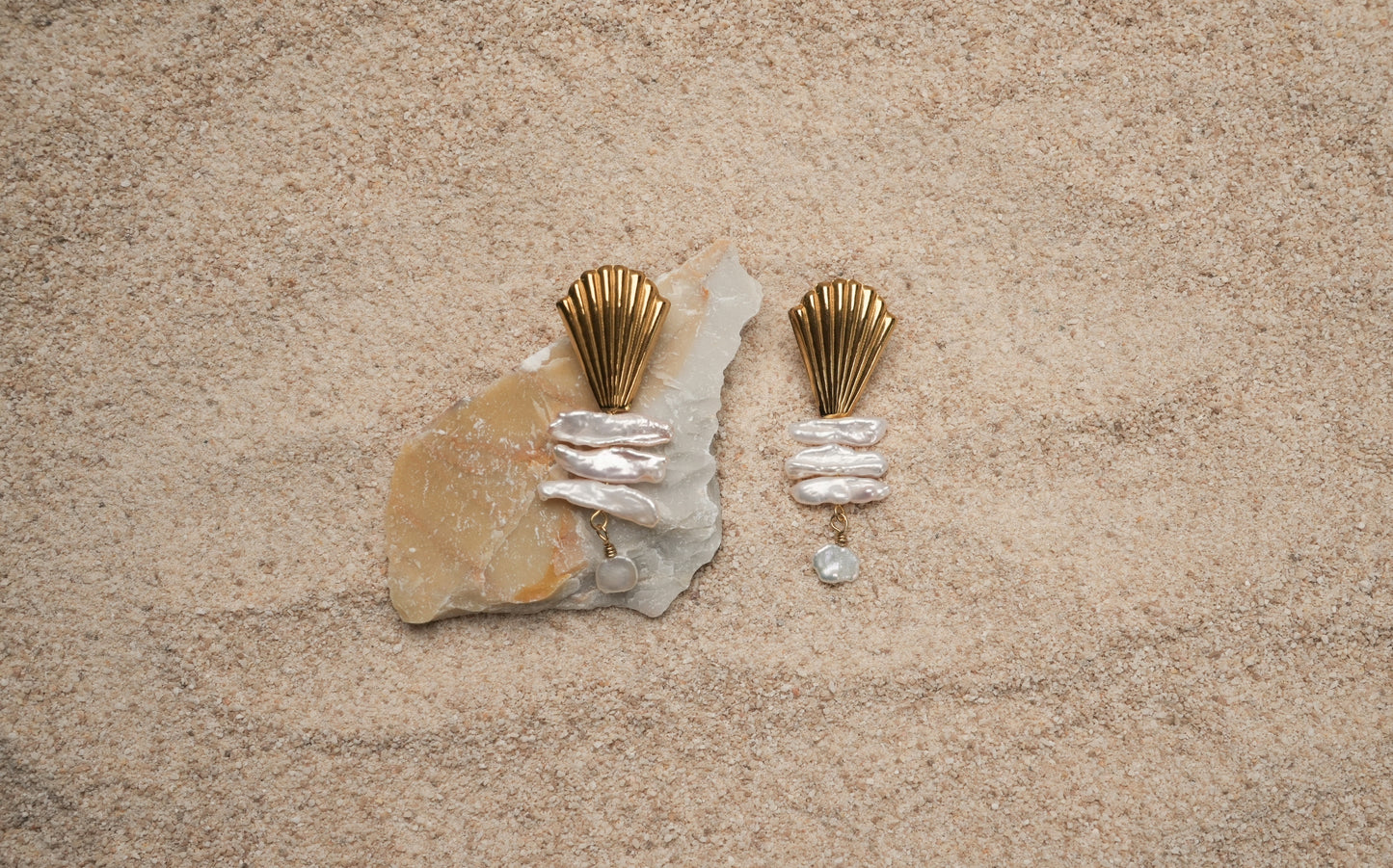 Freshwater Biwa and Keshi Pearl Shell Studded Earrings - Isla