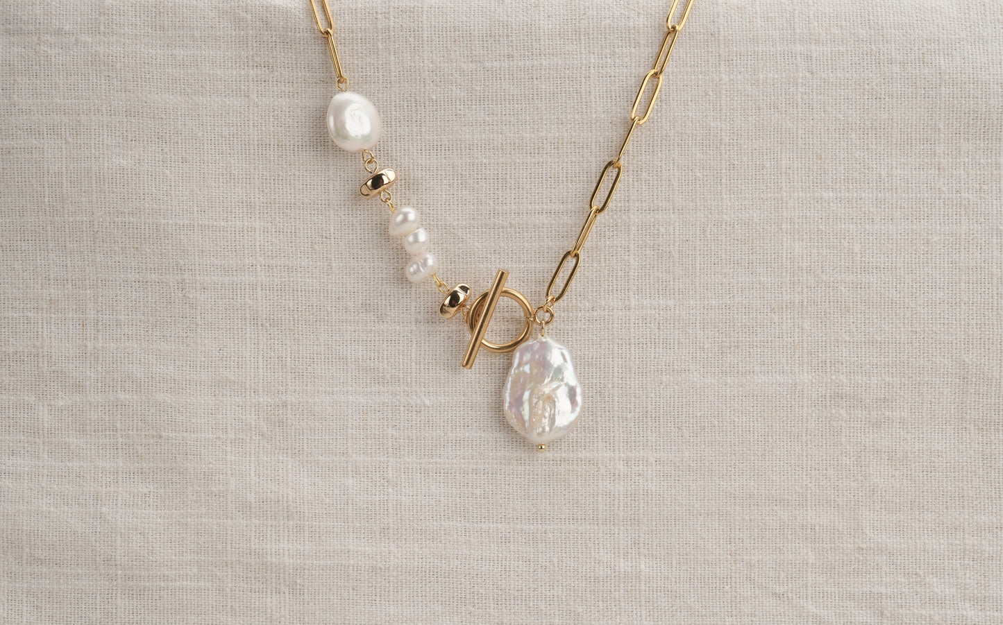 Paperclip Chain with Freshwater Coin, Semi-Coin and Dancing Pearl Necklace - Ophelia
