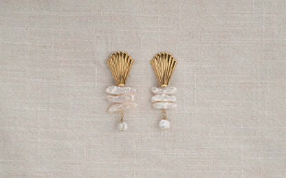 Freshwater Biwa and Keshi Pearl Shell Studded Earrings - Isla