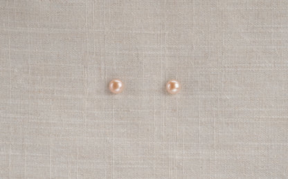 Freshwater Pink Champagne Colored Round Pearls Studded Earrings - Rose