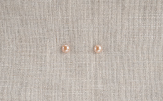 Freshwater Pink Champagne Colored Round Pearls Studded Earrings - Rose