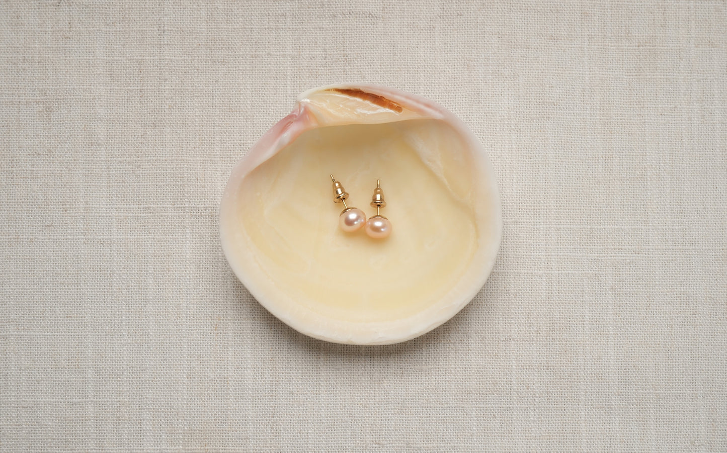 Freshwater Pink Champagne Colored Round Pearls Studded Earrings - Rose