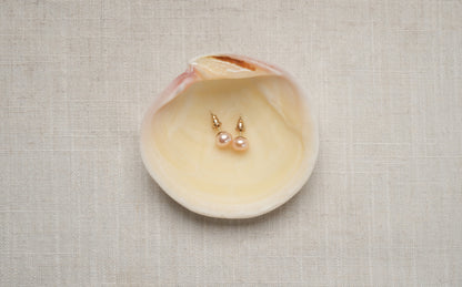 Freshwater Pink Champagne Colored Round Pearls Studded Earrings - Rose