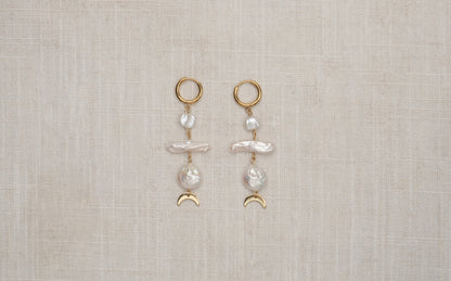 Mixed Freshwater Pearl Dangling Hoop Earrings - Alice