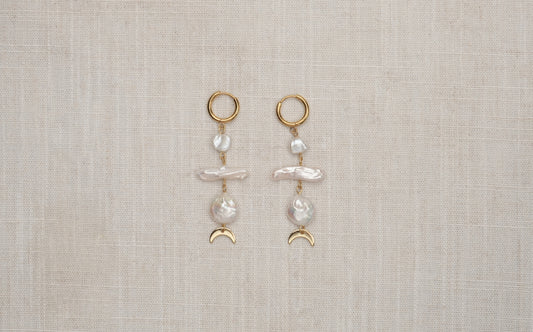 Mixed Freshwater Pearl Dangling Hoop Earrings - Alice