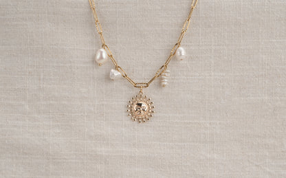 Mixed Freshwater Pearls With Sun Pendant Necklace - Soleil
