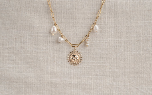 Mixed Freshwater Pearls With Sun Pendant Necklace - Soleil