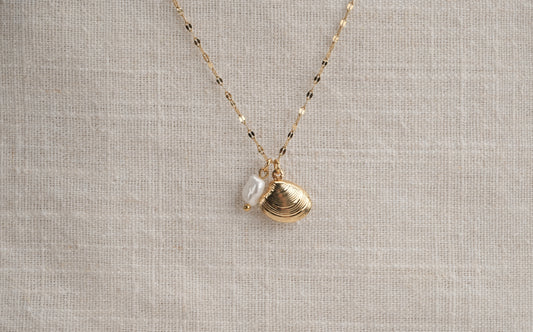 Oyster Pendant and Freshwater Keshi Pearl Necklace - Amelia