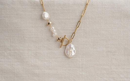 Paperclip Chain with Freshwater Coin, Semi-Coin and Dancing Pearl Necklace - Ophelia