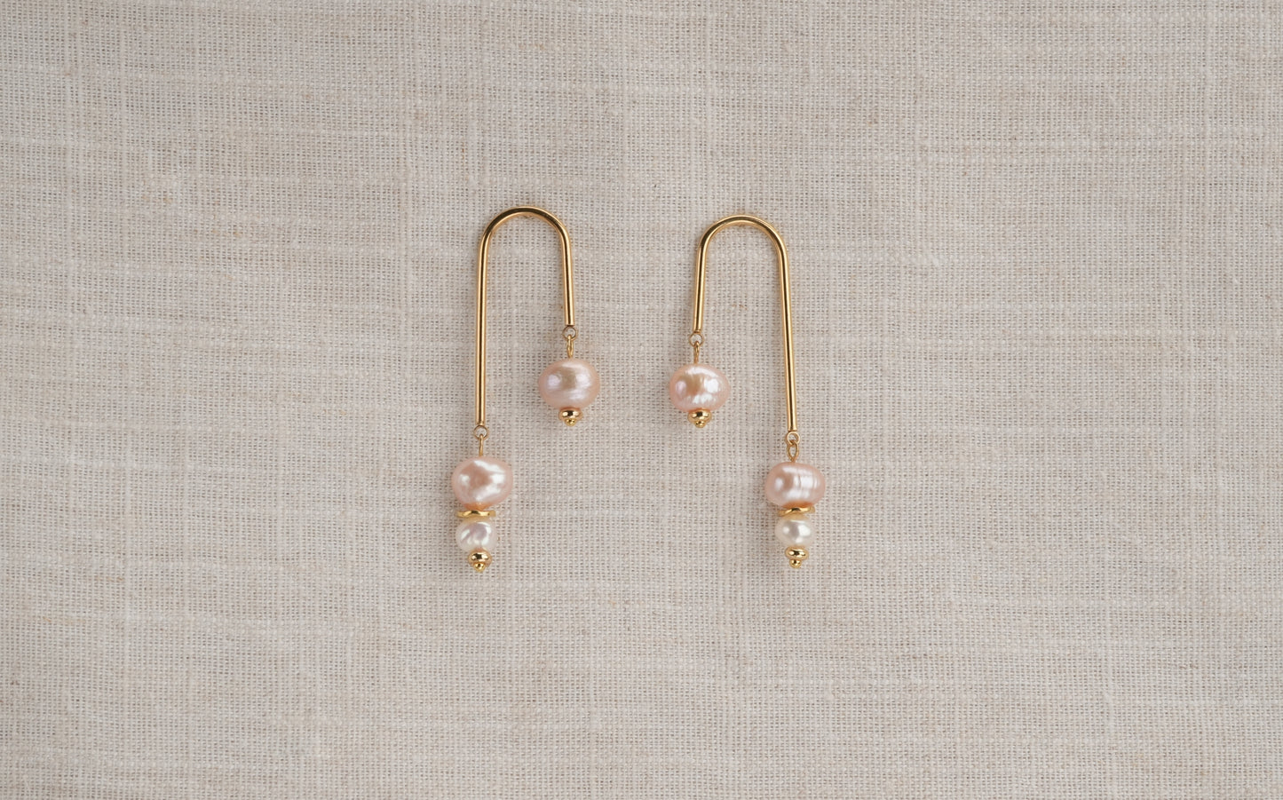 Pink and White Baroque Freshwater Pearl Arc Studded Earrings - Bridget