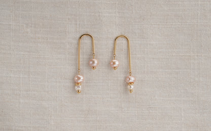 Pink and White Baroque Freshwater Pearl Arc Studded Earrings - Bridget