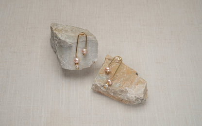Pink and White Baroque Freshwater Pearl Arc Studded Earrings - Bridget