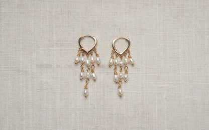 White Freshwater Rice Pearl Chandelier Hoop Earrings - Arabella