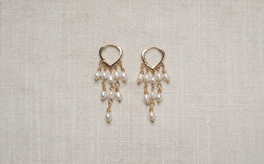 White Freshwater Rice Pearl Chandelier Hoop Earrings - Arabella