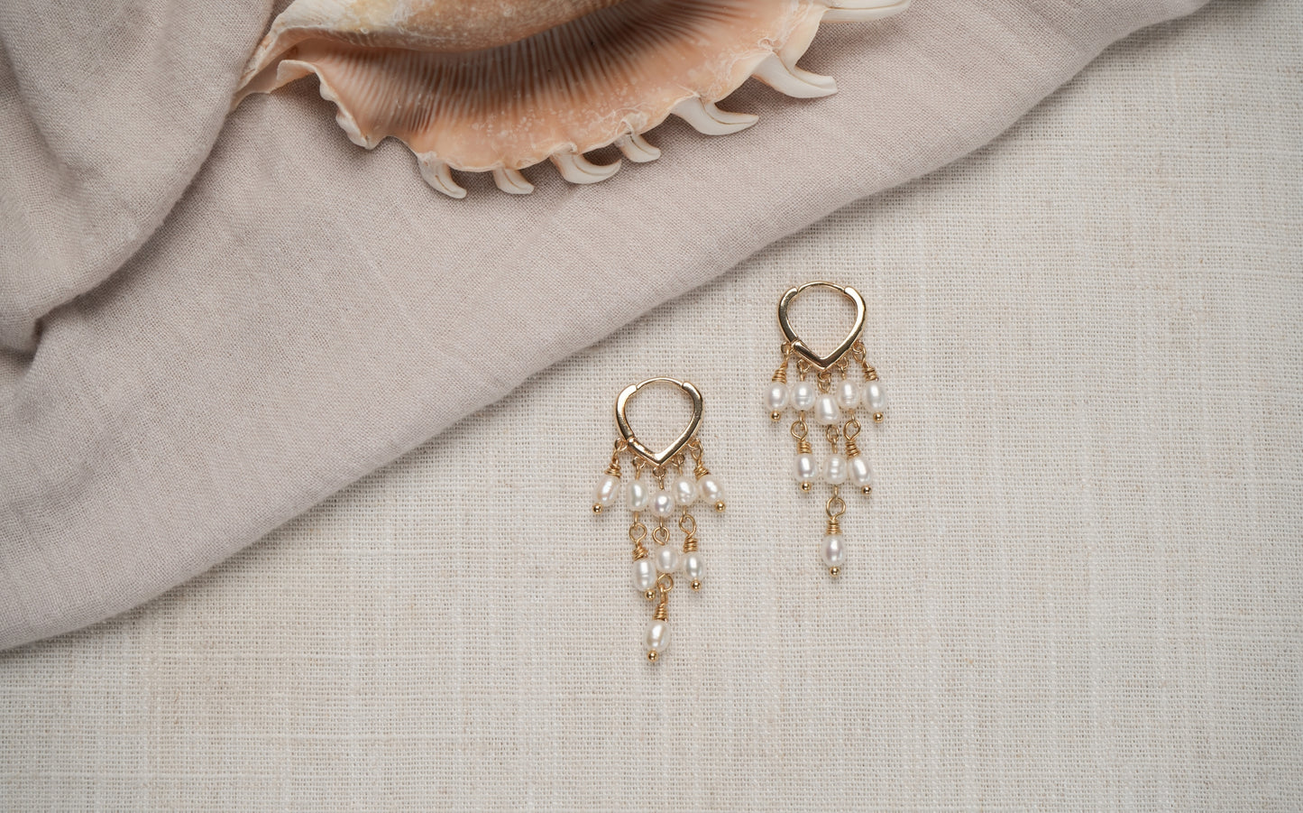 White Freshwater Rice Pearl Chandelier Hoop Earrings - Arabella